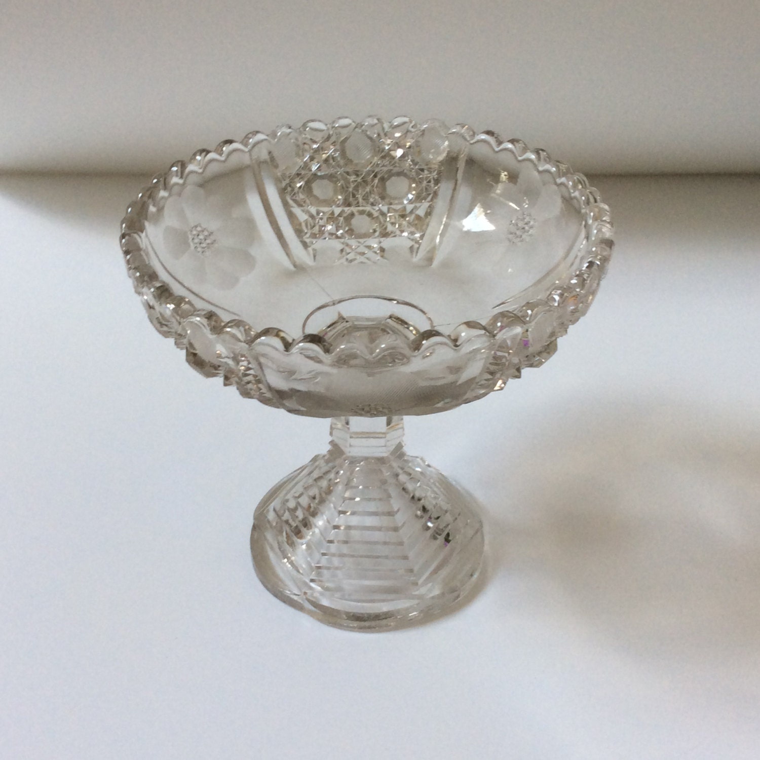 Vintage Etched Glass Pedestal Candy Dish By Eastwestvintage1 1408