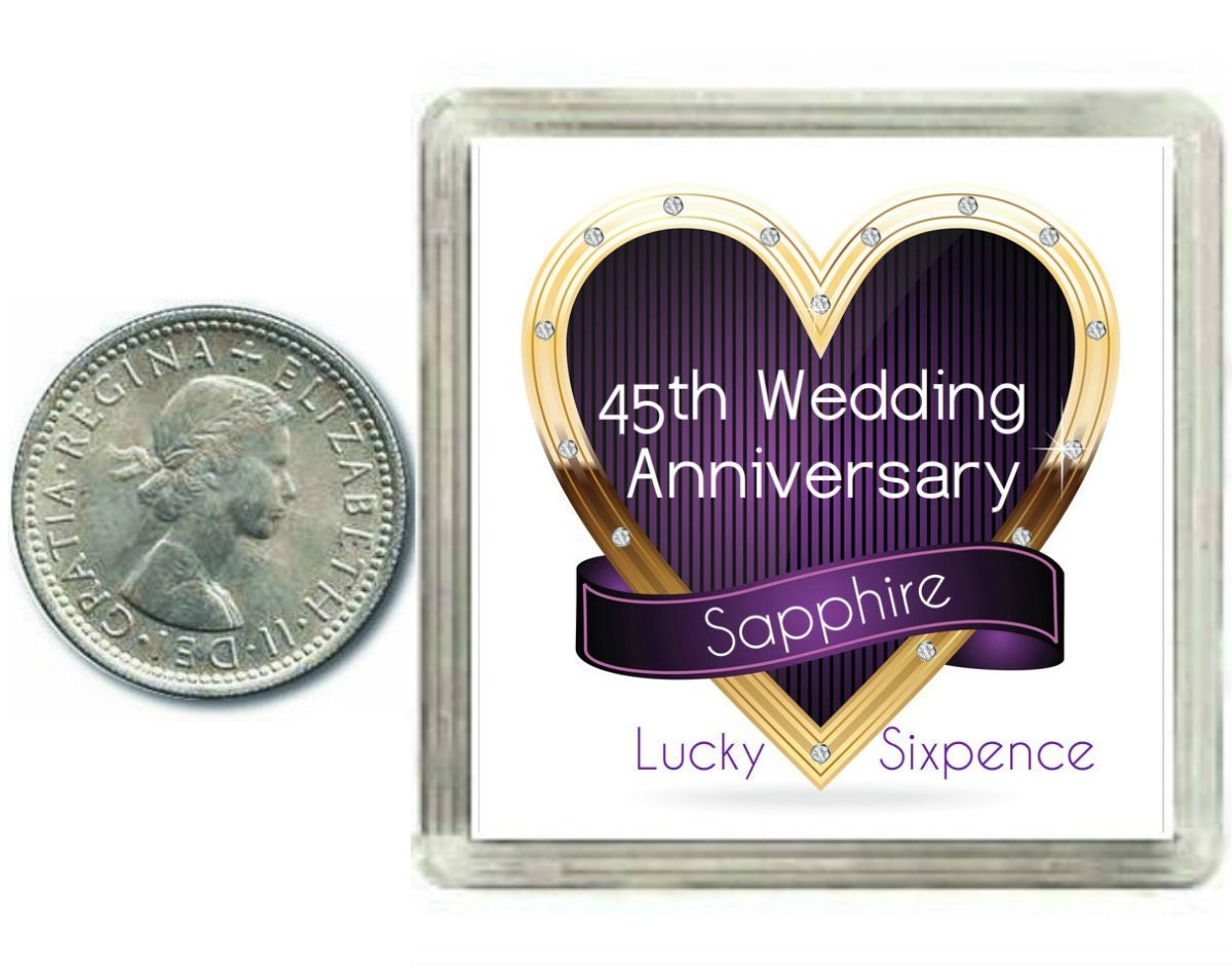 Lucky Silver Sixpence Coin 45th  Saphire Wedding  Aniversary 