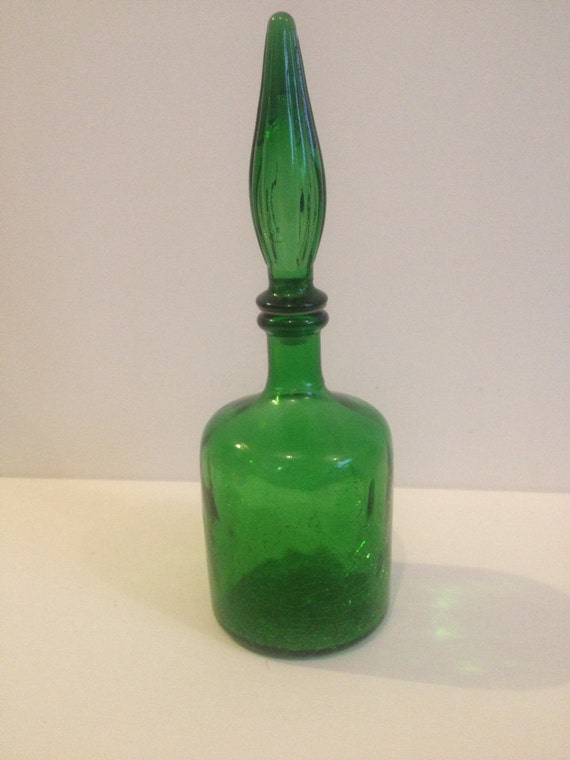 Empoli glass genie bottle decanter by MidCenturyHomeDecor on Etsy