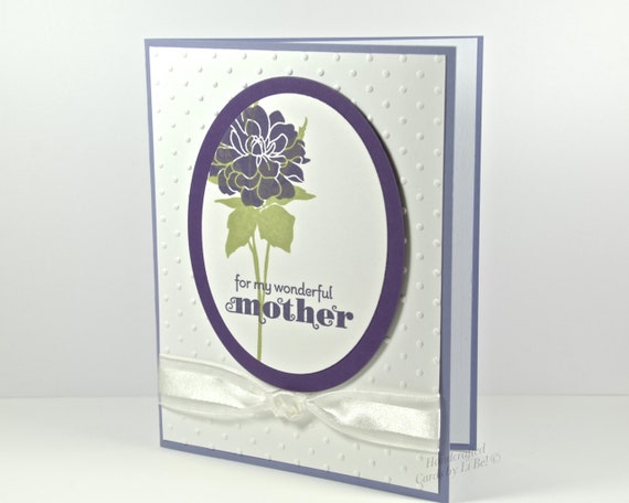 Wonderful Mother Handmade Greeting Card For Mother's Day or Birthday With Purple Flower Hand Stamped