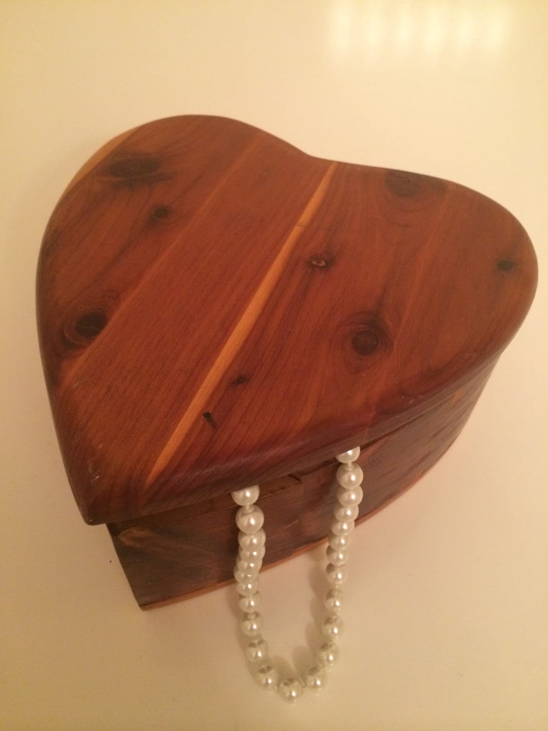 Vintage Wooden Heart Shaped Cedar Jewelry Box Cedatwood