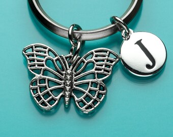 Butterfly Keychain, Modern Butterfly Key Ring, Initial Keychain, Personalized Keychain, Custom Keychain, Charm Keychain, 56