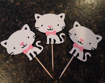 Cat cupcake toppers, Kitty Party, Cat Birthday Party, Cat Baby Shower, Cat Decor