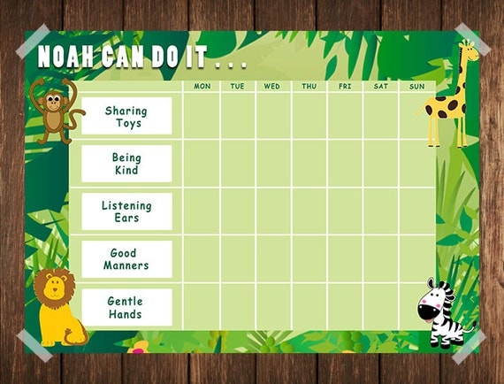 Items similar to Jungle Toddler Reward Chart / Behaviour Chart / Chore ...