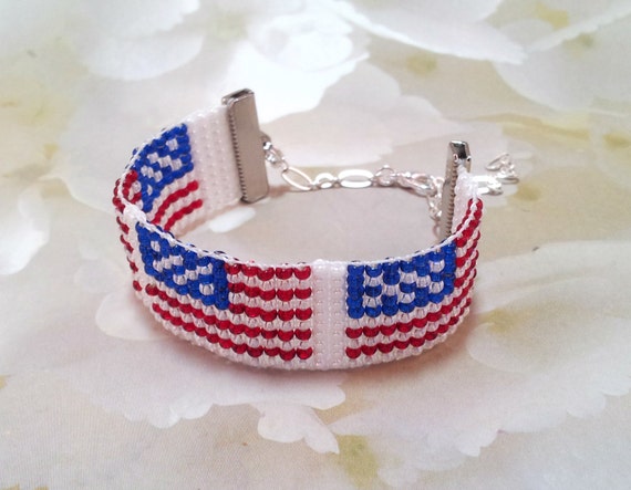 Beaded American Flag Bracelet Beaded Usa Flag By Quexopapanama 6884