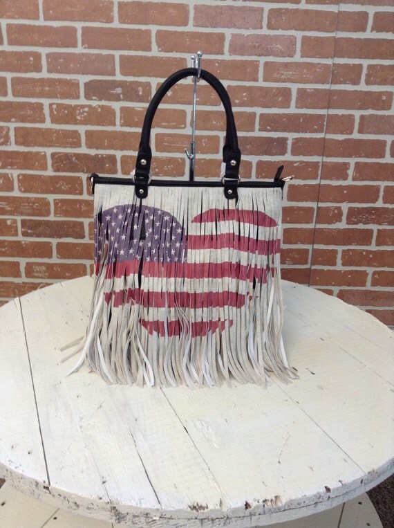 American flag purse fringe purse brown flag purse Patriotic