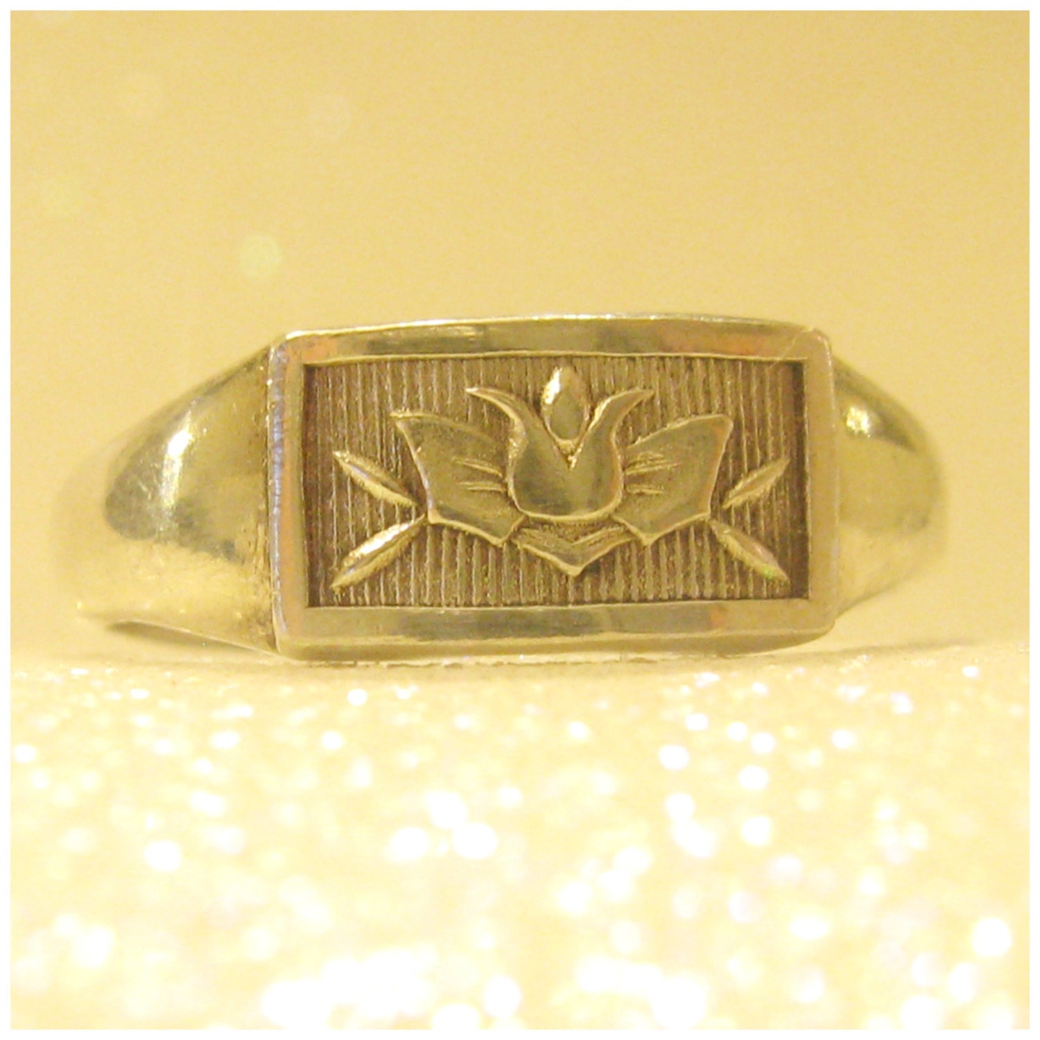 Vintage Sterling SIlver Tulip Flower Enragved Deco Band RIng Size 6.75