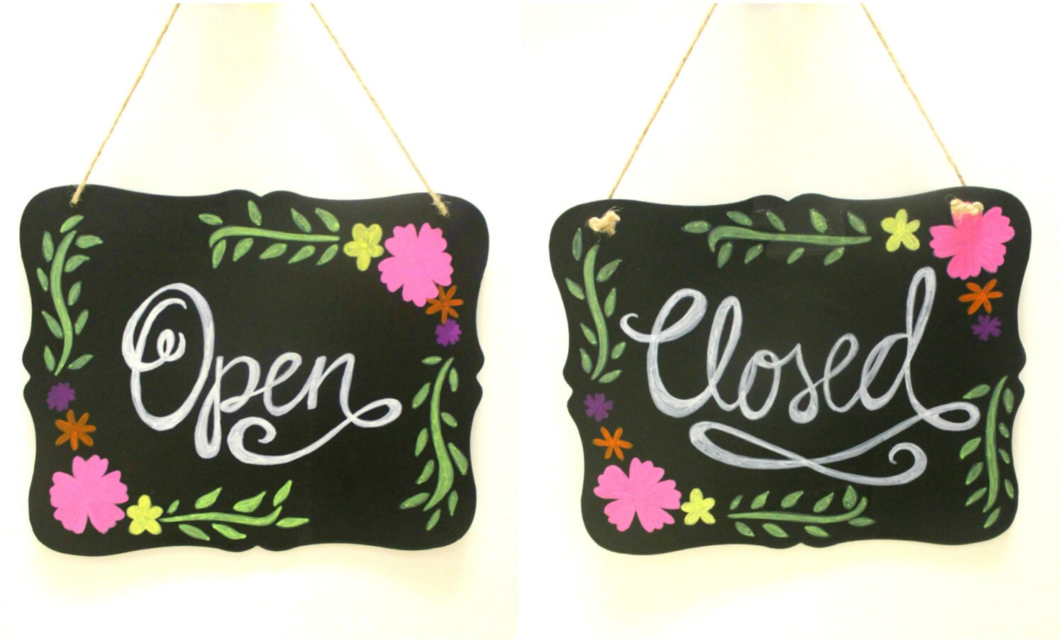 Hand painted Chalkboard Open Close Sign by KiukeDesigns on Etsy