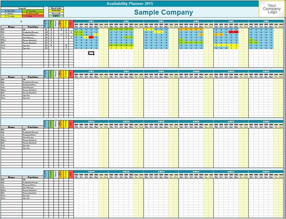 Family / Employee Availability Planner Excel by Templates4U