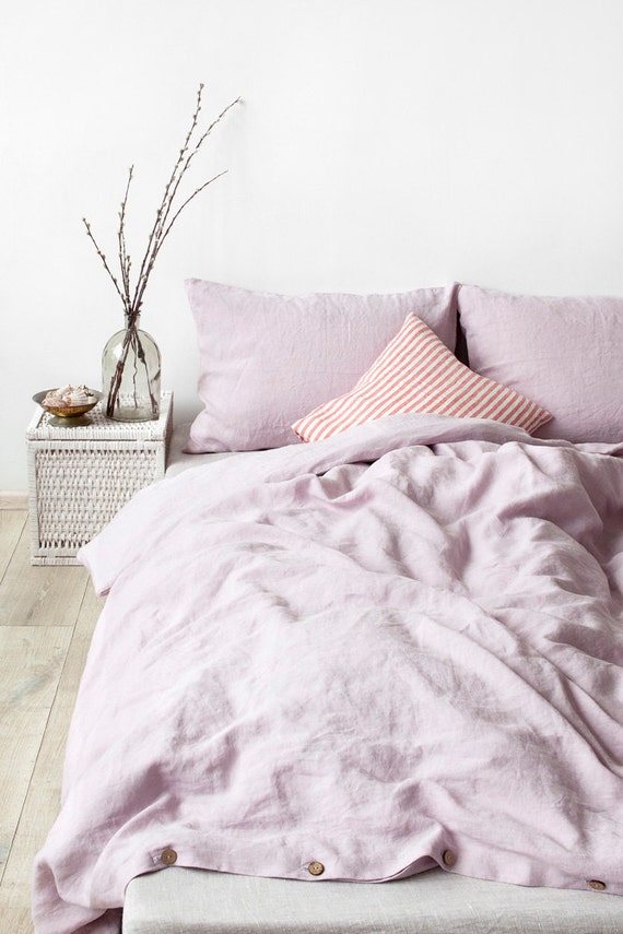 Pink Lavender Stone Washed Linen Duvet Cover