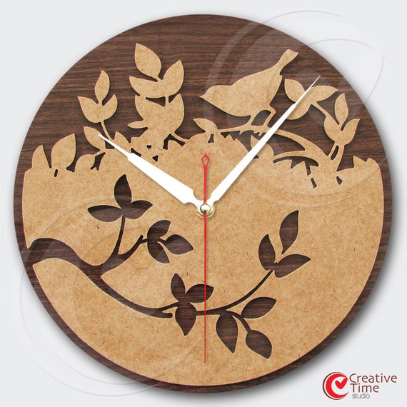 Wooden wall clock Garden bird no.2 by CreativeTimeStudio on Etsy