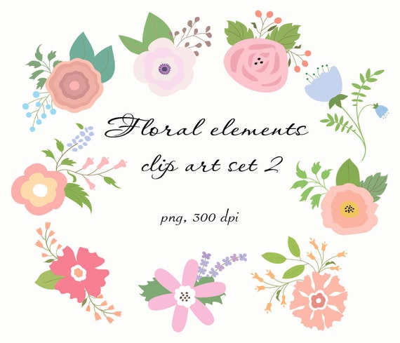 Items similar to Hand drawn floral clipart, floral bunches, vector