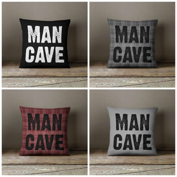 MAN CAVE Throw Pillow Case w/optional insert/ by KaliLaineDesigns