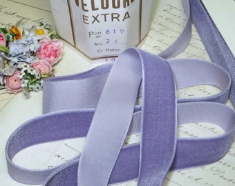 1y VTG 1/" FRENCH VIOLETTE LILAC PURPLE MOIRE RIBBON TRIM FLAPPER HAT COCARDE