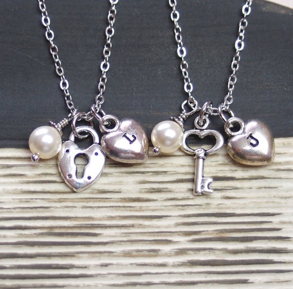 2 personalized Best Friends lock and key necklaces by vespestudio