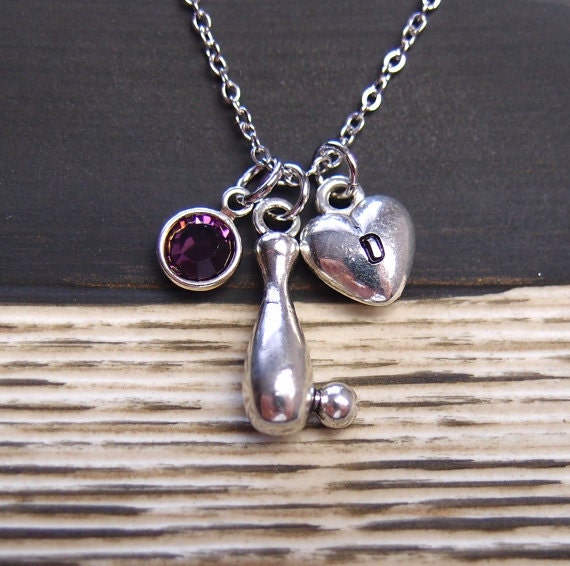 bowling pin and ball necklace sterling silver filled initial