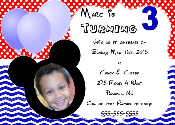 Items similar to Mickey Mouse birthday Invite Invitation 5x7 ...