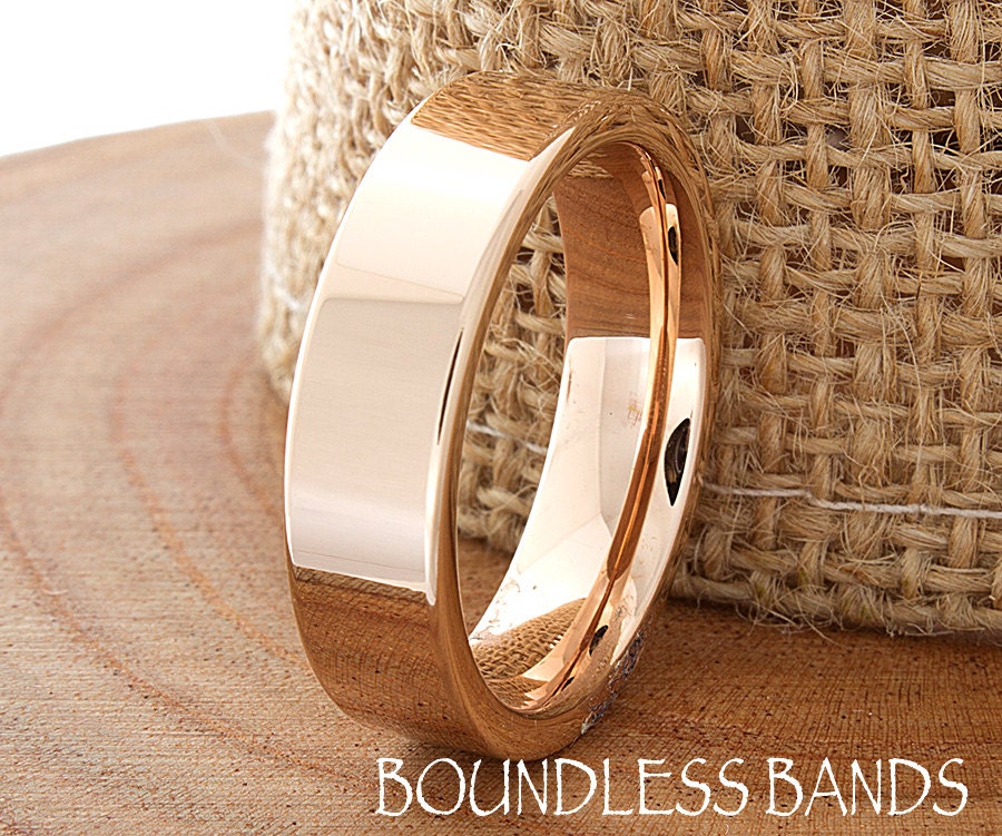 Tungsten Wedding Band Rose Gold Pipe Cut High Polished Customized Band Any Design Laser Engraved Ring Mens Anniversary BandRose Gold Plated