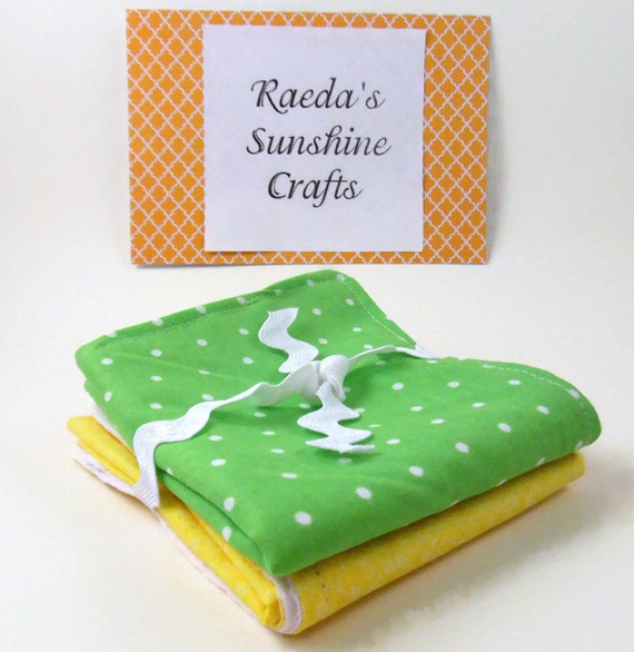 Burp Cloth Set of 2 Green Polka Dot and Yellow Floral Burpcloth Burpies