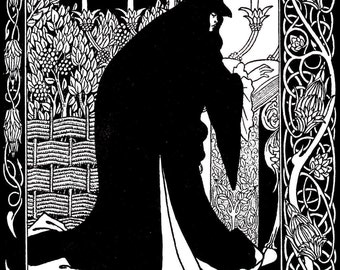 Art Nouveau Print - Vintage Aubrey Beardsley Illustration for 'Le Morte d'Authur', Circa 1894, Original Book Plate Print, Ready For Framing