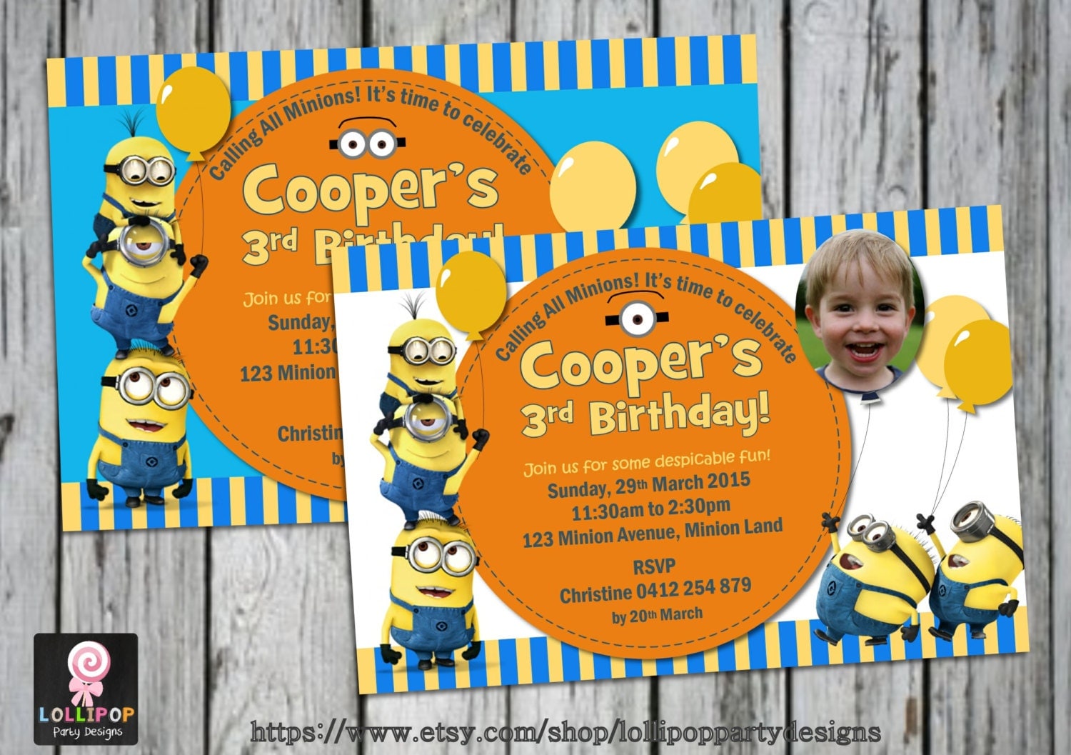 MINIONS Invitation Personalised Minion by LollipopPartyDesigns