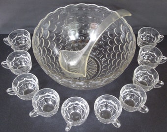 federal glass punch bowl set