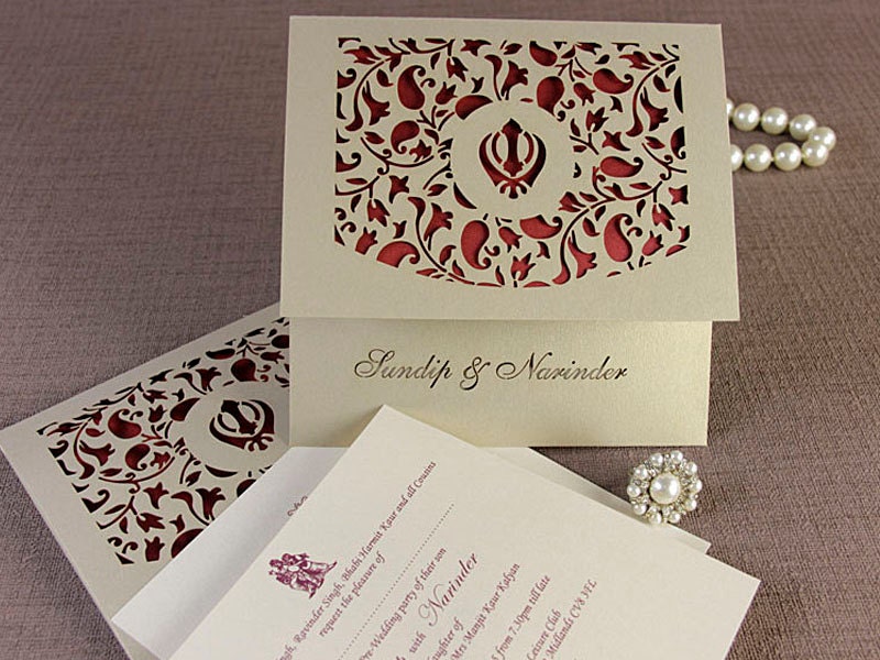 Laser Cut Invitation Luxury Intricate Lace Laser Cut Sikh Overlap Fold Indian Hindu Asian Wedding Invitation Personalised Complimentary Envelopes And Printing