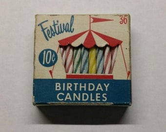 Vintage Festival 1960's Birthday Cake Candles in Original Box of 36 Marked 10 Cents Party Gurley Candle Company