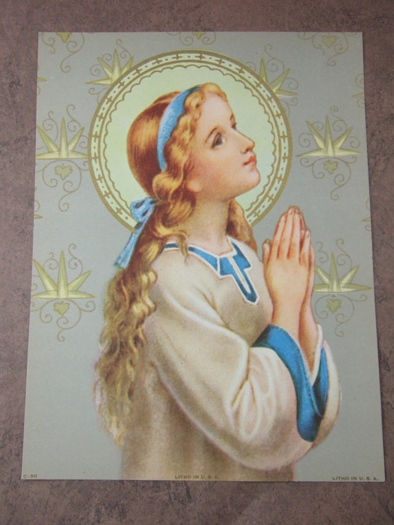 Vintage Catholic Art Print of the Blessed Virgin Mary as a