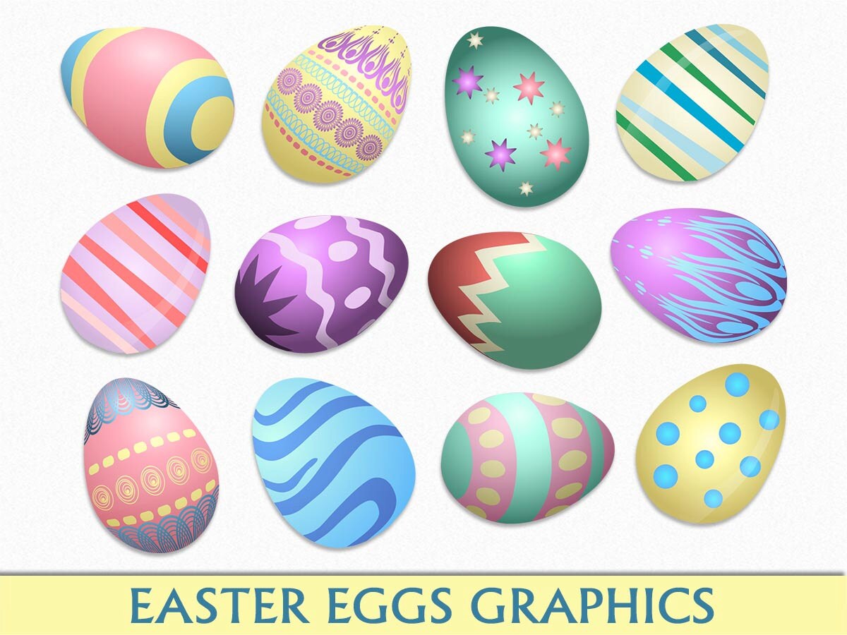 Colorful Easter Eggs Clip Art Easter Egg Clipart Digital