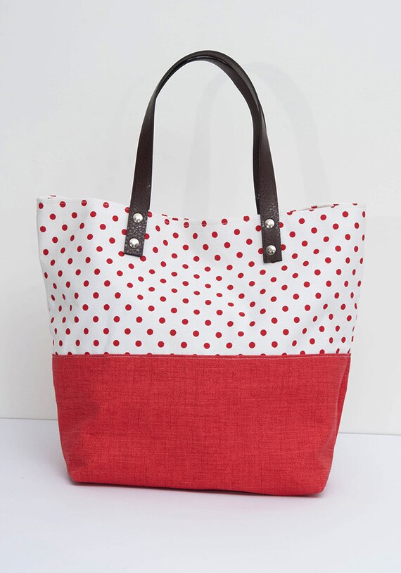red polka dot bag pois cotton bag polka dots by VirginHandmadeBags