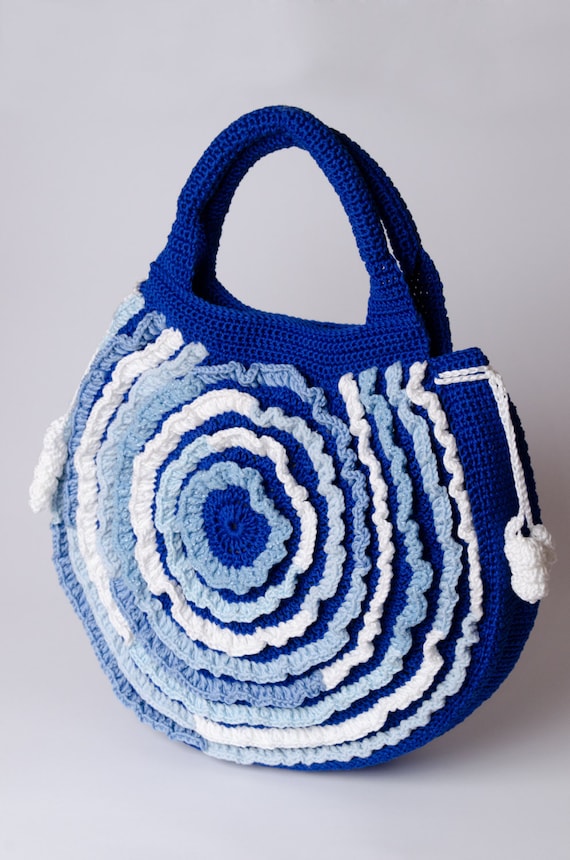 Crochet summer bag Blue and white cotton bag Round bag Handbags Sea ...