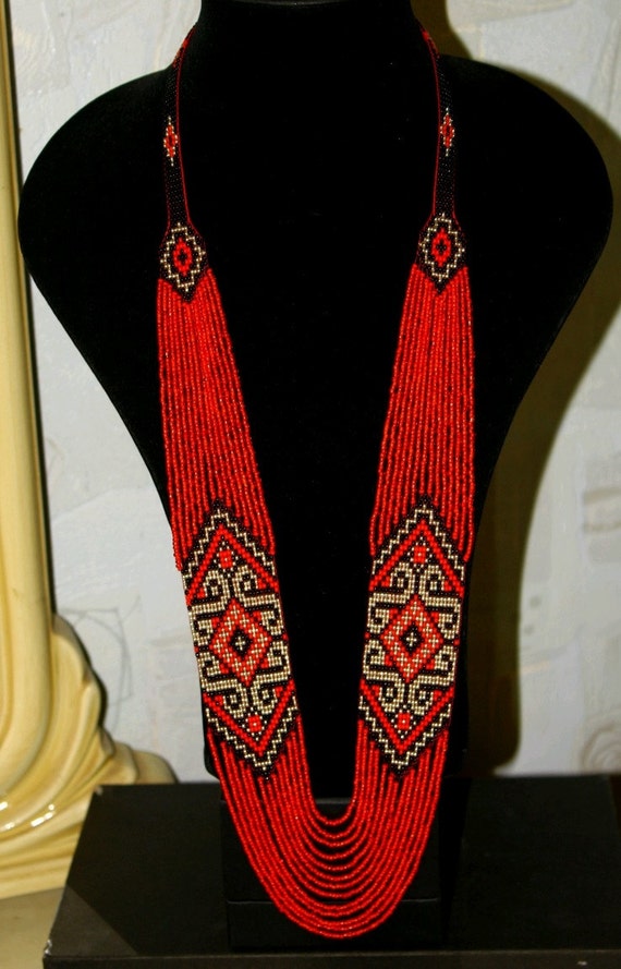 Ethnic bead necklace beaded jewelry handmade by handangerUA