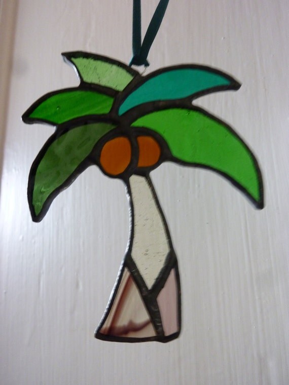 Stained Glass Palm tree suncatcher by HiromisGlass on Etsy