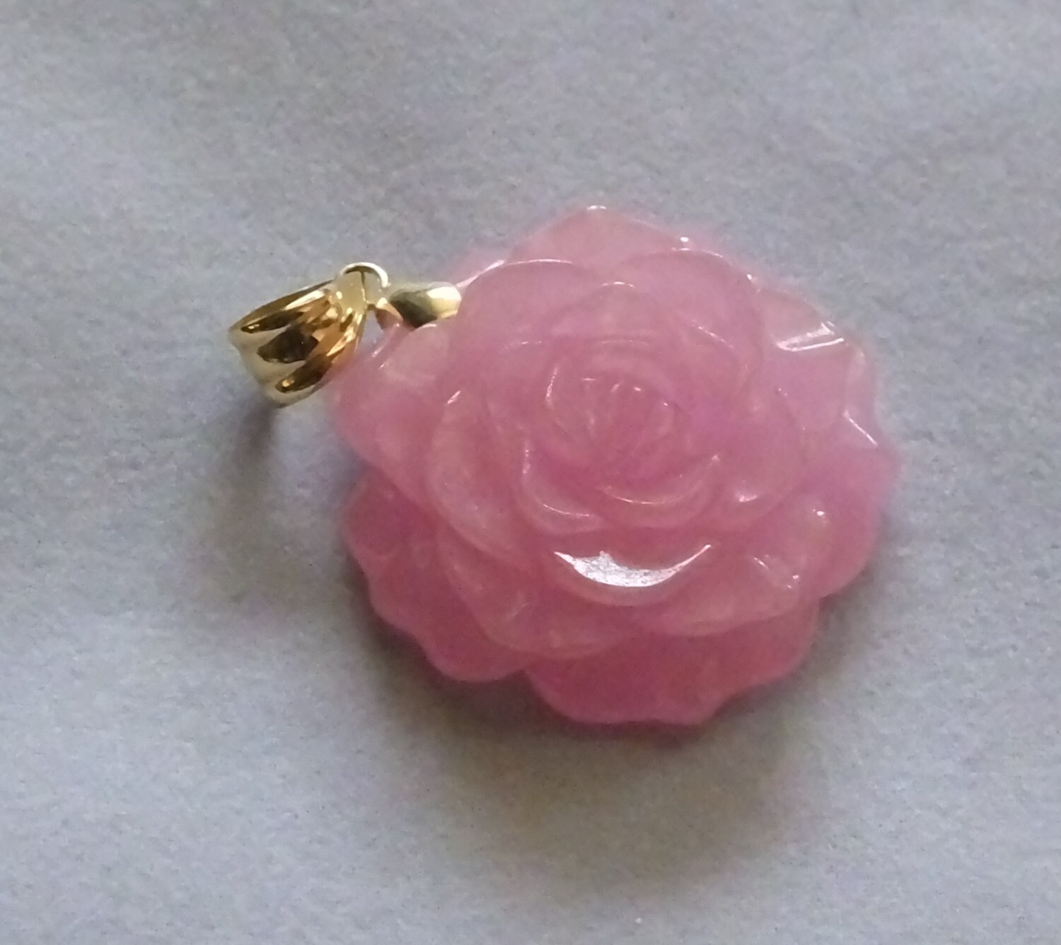 Pink Jade Rose Carved Pendant for necklace by BlingItOutLoudCharms