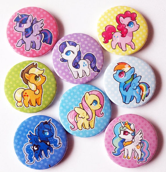 8 My Little Pony pin back badges Mane Six Luna and celestia