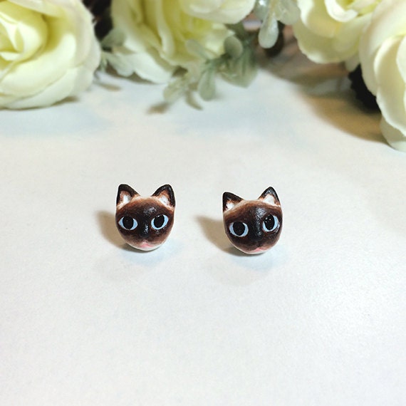 Siamese Cat Earrings Stud Earrings polymer clay hand