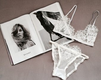 White lace lingerie set - soft bra and panties, handmade lingerie