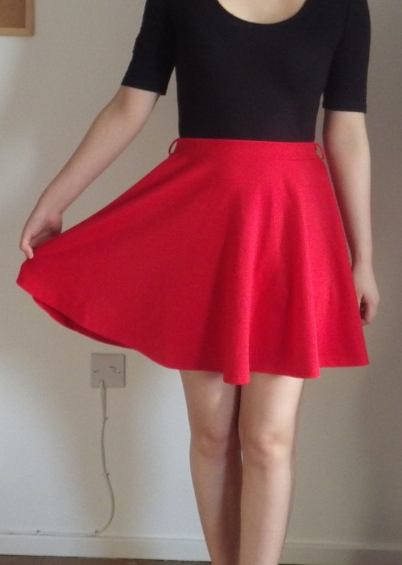 Vintage Short Red Skirt Circle Skirt Skater Skirt S/M