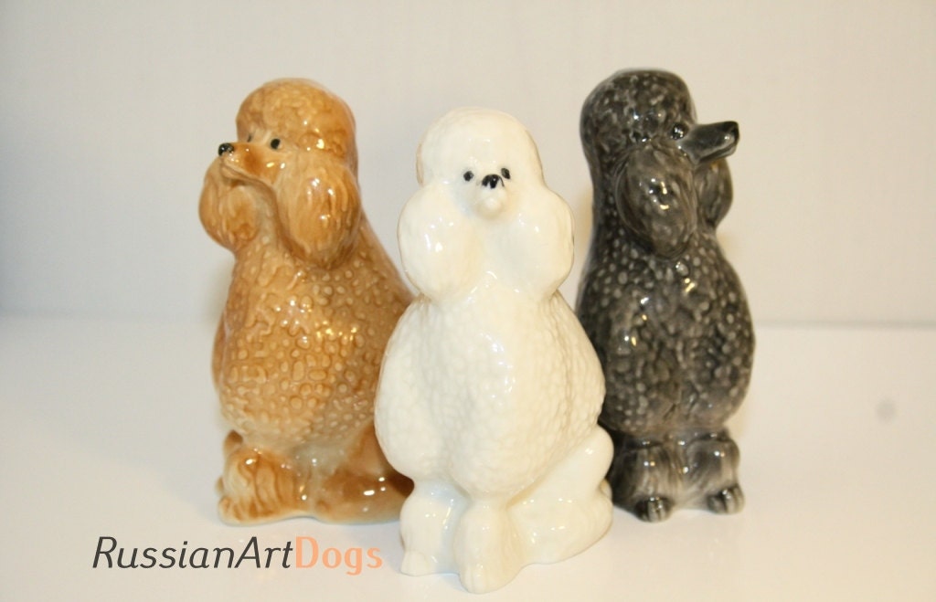 Poodle apricot white gray dog porcelain figurine handmade