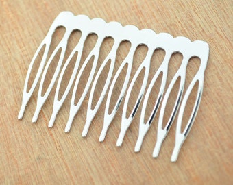 30pcs 10 teeth Silver Metal Hair combs, Silver Plated Comb Findings,Silver Hair Comb Blank --53x39mm.