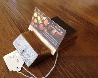 Wine barrel stave business card holder reclaimed oak wood