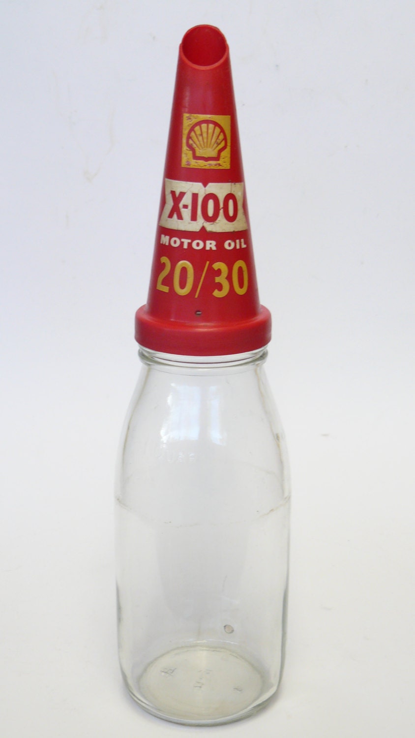 Vintage Shell X100 Motor Oil Bottle 1 Quart 20/30 Glass