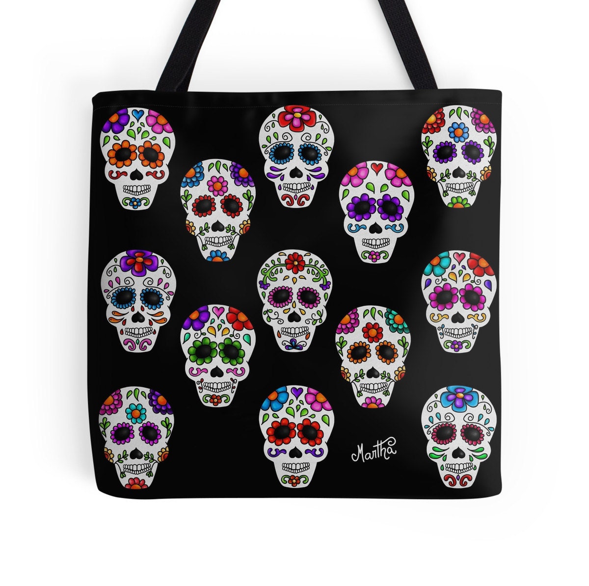 Martha mexican skulls calacas Tote Bag