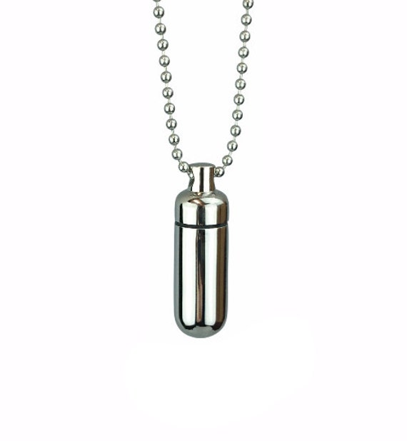 Tablet Pill Holder Pendant Necklace with Chain In Metallic