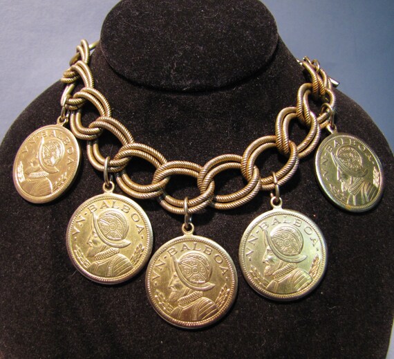 BRASS Coins CHARM Bracelet Large Vintage by IncogneetoVintage