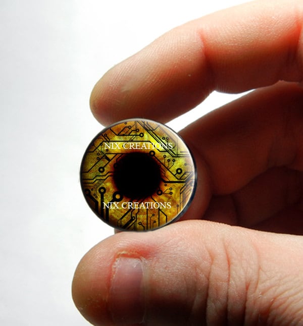 Fantasy Glass Eyes - 12mm - Hazel Circuit Board Human Doll Taxidermy Eyes Handmade Glass Cabochons for Steampunk Jewelry and Pendant Making
