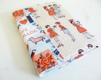 I Love Handmade Fabric Covered Journal, Cotton Print Journal with lined pages