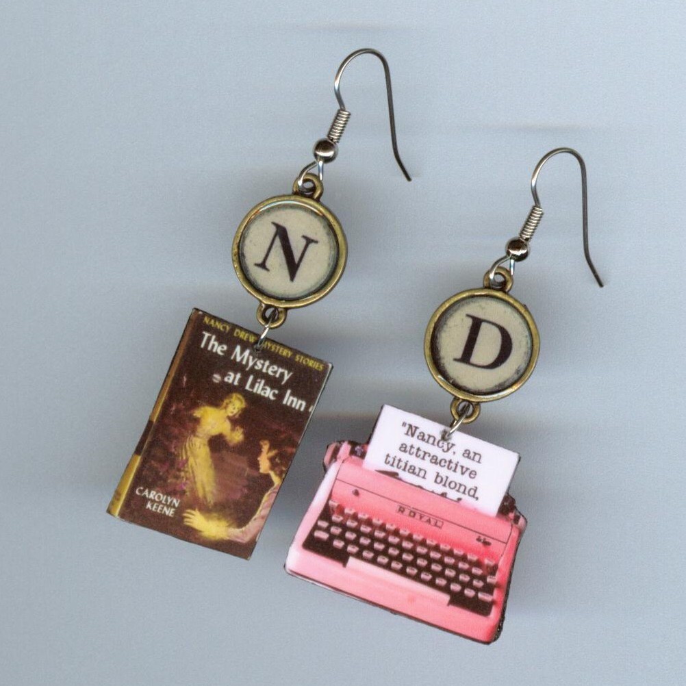 Nancy Drew book Earrings Vintage Typewriter by