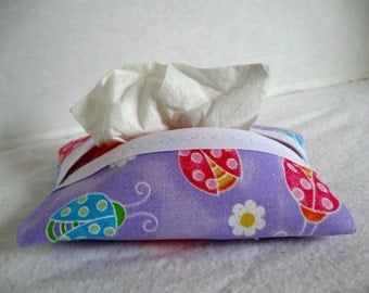 Ladybugs Tissue Holder Purple Glittery Pocket Tissue Cozy Travel Size